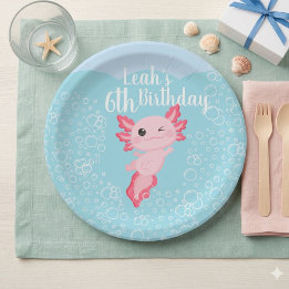 ピンクのウーパールーパーの誕生日パーティー ペーパープレート
