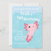 ピンクのウーパールーパー女子1歳の誕生日パーティー 招待状 (正面)