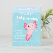 ピンクのウーパールーパー女子1歳の誕生日パーティー 招待状 (スタンド正面)