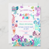 ピンクのウーパールーム ウーパール 楽しい誕生日パーティー 招待状 (正面)