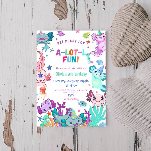 ピンクのウーパールーム ウーパール 楽しい誕生日パーティー 招待状