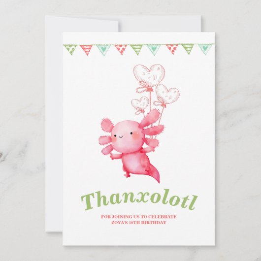 ピンクのウーパールール 楽しい子供の誕生日パーティー サンキューカード (正面)