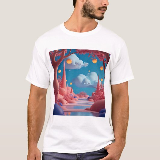ピンクのエイリアンワールド Tシャツ (正面)