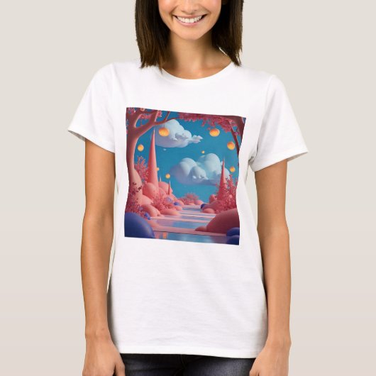ピンクのエイリアンワールド Tシャツ (正面)