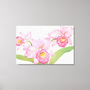 ピンクのエキゾチックな水彩画の花 キャンバスプリント