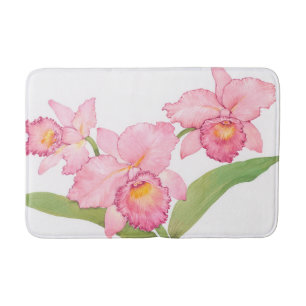 ピンクのエキゾチックな水彩画の花 バスマット