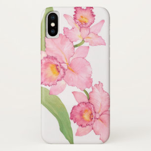 ピンクのエキゾチックな水彩画の花 iPhone X ケース
