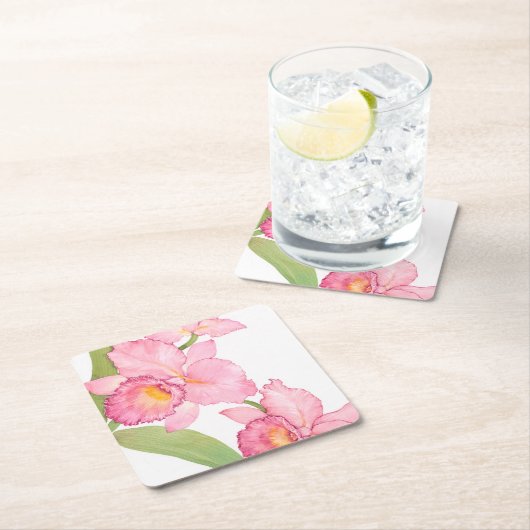ピンクのエキゾチックな水色の花 スクエアペーパーコースター (インサイチュ)
