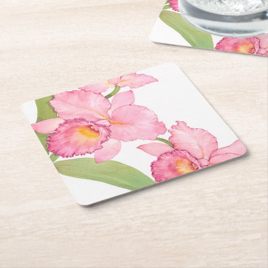 ピンクのエキゾチックな水色の花 スクエアペーパーコースター (アングル)