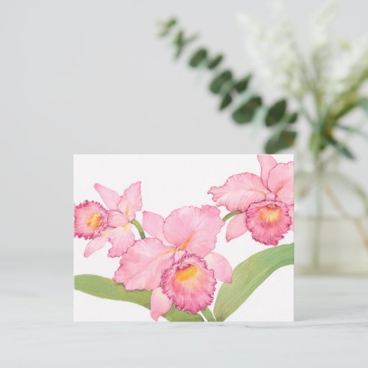 ピンクのエキゾチックな水色の花 ポストカード (スタンド正面)