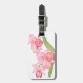 ピンクのエキゾチックな水色の花 ラゲッジタグ (正面縦)