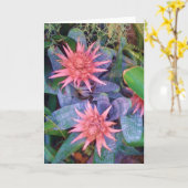 ピンクのエキゾチックな花の植物の挨拶状 カード (黄色い花)