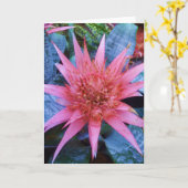 ピンクのエキゾチックな花の植物の挨拶状 カード (黄色い花)