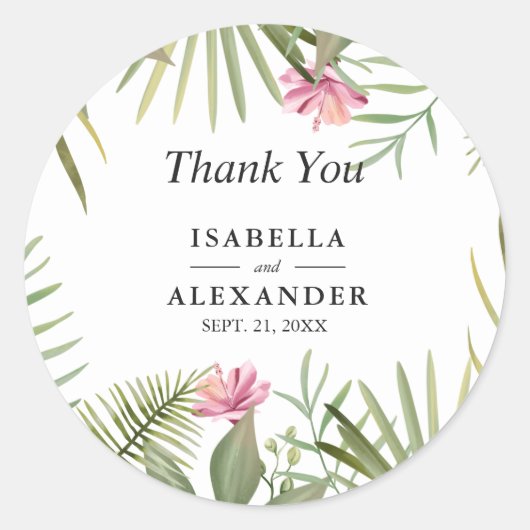 ピンクのエキゾチックな花 ラウンドシール (正面)