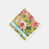 ピンクのエキナセア 緑の葉 名前 オーダーメイド スタンダードカクテルナプキン (角)