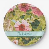 ピンクのエキナセア 緑の葉 名前 オーダーメイド ペーパープレート (正面)