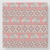 ピンクのエスニック象柄 ストーンコースター (正面)