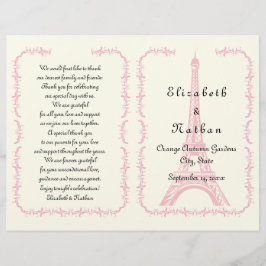 ピンクのエッフェルタワーパリの折り畳まれた結婚式プログラム