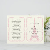 ピンクのエッフェルタワーパリの折り畳まれた結婚式プログラム (スタンド正面)