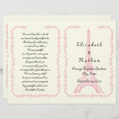 ピンクのエッフェルタワーパリの折り畳まれた結婚式プログラム (正面/裏面)