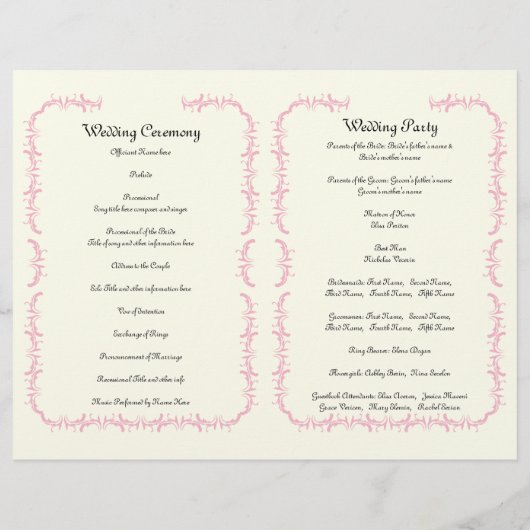 ピンクのエッフェルタワーパリの折り畳まれた結婚式プログラム (裏面)