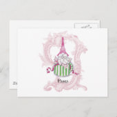 ピンクのエッフェルタワープードルインハットボックス ポストカード (正面/裏面)