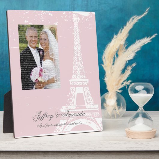 ピンクのエッフェルタワー結婚の写真プラーク フォトプラーク (側面)