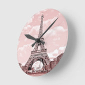 ピンクのエッフェル塔のパリ ラウンド壁時計 (傾斜)