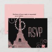 ピンクのエッフェル塔 ヴィンテージ パリ 結婚式 出席確認 インビテーションポストカード (正面/裏面)
