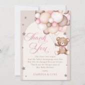 ピンクのエディ熊バルーンビー待ち赤ちゃんシャワー サンキューカード (正面)