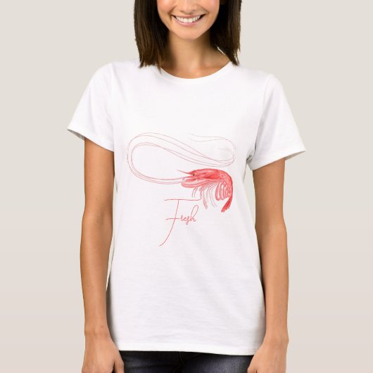 ピンクのエビ カスタムテキスト Tシャツ (正面)