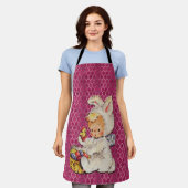 ピンクのエプロンにイースターバニーメタリックの服を着た少年 エプロン (着用した状態)