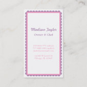 ピンクのエプロンシェフの料理のケイタリングビジネスカード 名刺 (裏面)