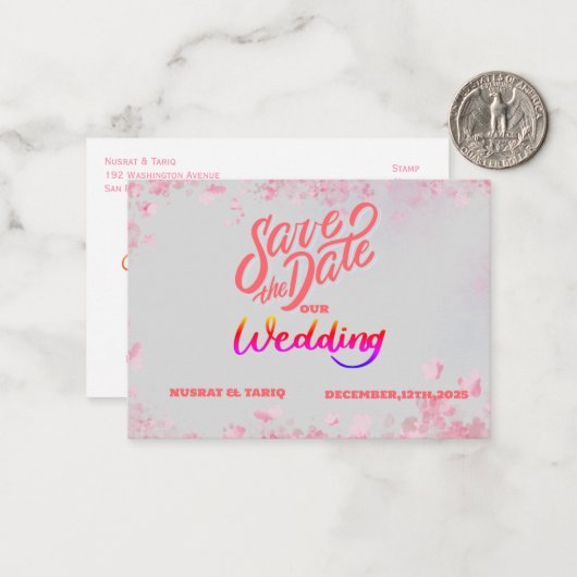 ピンクのエレガンス:冬のワンダーランド日付を保存 ノートカード (正面/裏面インサイチュ)