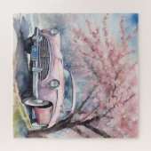 ピンクのエレガンス：水の色の古い車 ジグソーパズル (横)