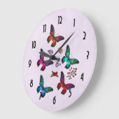 ピンクのエレガントでカラフルな蝶パターン ラージ壁時計 (傾斜)