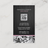 ピンクのエレガントで黒く及び白い花のダマスク織 名刺 (裏面)