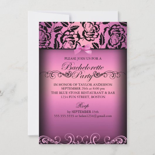 ピンクのエレガントなばら色のバチェロレッテの招待状 招待状 (正面)