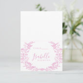 ピンクのエレガントなトワール花の結婚式の席札 招待状 (スタンド正面)