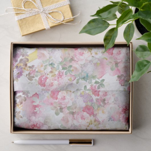 ピンクのエレガントな水彩画のバラの花模様 薄葉紙 (ギフト)