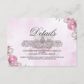 ピンクのエレガントな水彩花の馬車の詳細 エンクロージャーカード (正面)