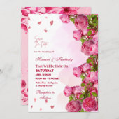 ピンクのエレガントな結婚式 – ロマンチックな時代の記憶 招待状 (正面/裏面)