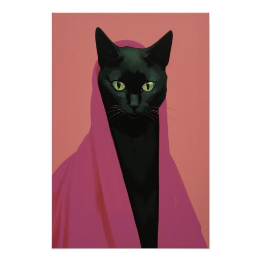 ピンクのエレガントな黒猫 ポスター (正面)