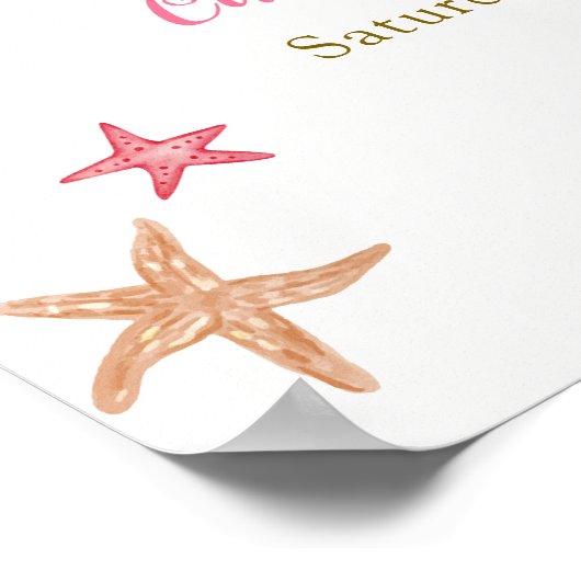 ピンクのエレガントヒトデの貝殻の赤ちゃんシャワーへようこそ ポスター (角)