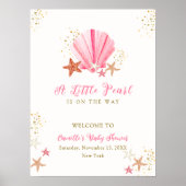 ピンクのエレガントヒトデの貝殻の赤ちゃんシャワーへようこそ ポスター (正面)