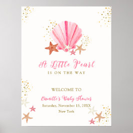 ピンクのエレガントヒトデの貝殻の赤ちゃんシャワーへようこそ ポスター