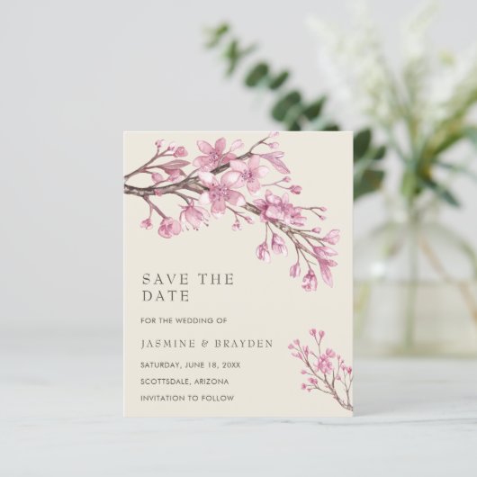 ピンクのエレガントフローラ予算の結婚式の日付を保存 (スタンド正面)