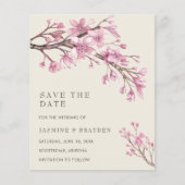 ピンクのエレガントフローラ予算の結婚式の日付を保存 (正面)