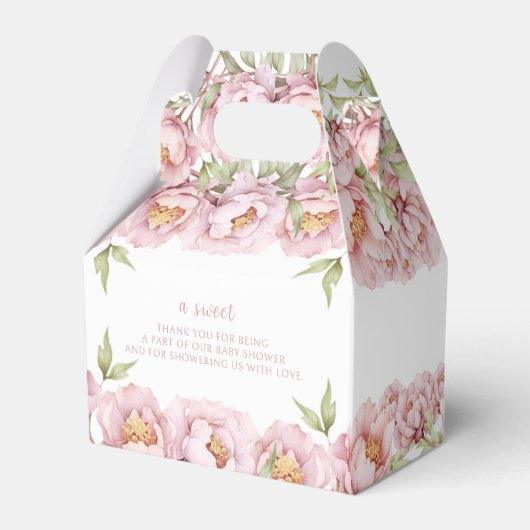 ピンクのエレガントフローラ赤ちゃんシャワーお菓子箱 フェイバーボックス (裏面サイド)