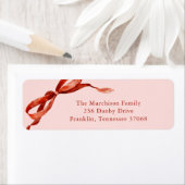 ピンクのエレガント水の色の赤い弓クリスマスアドレス ラベル (インサイチュ)